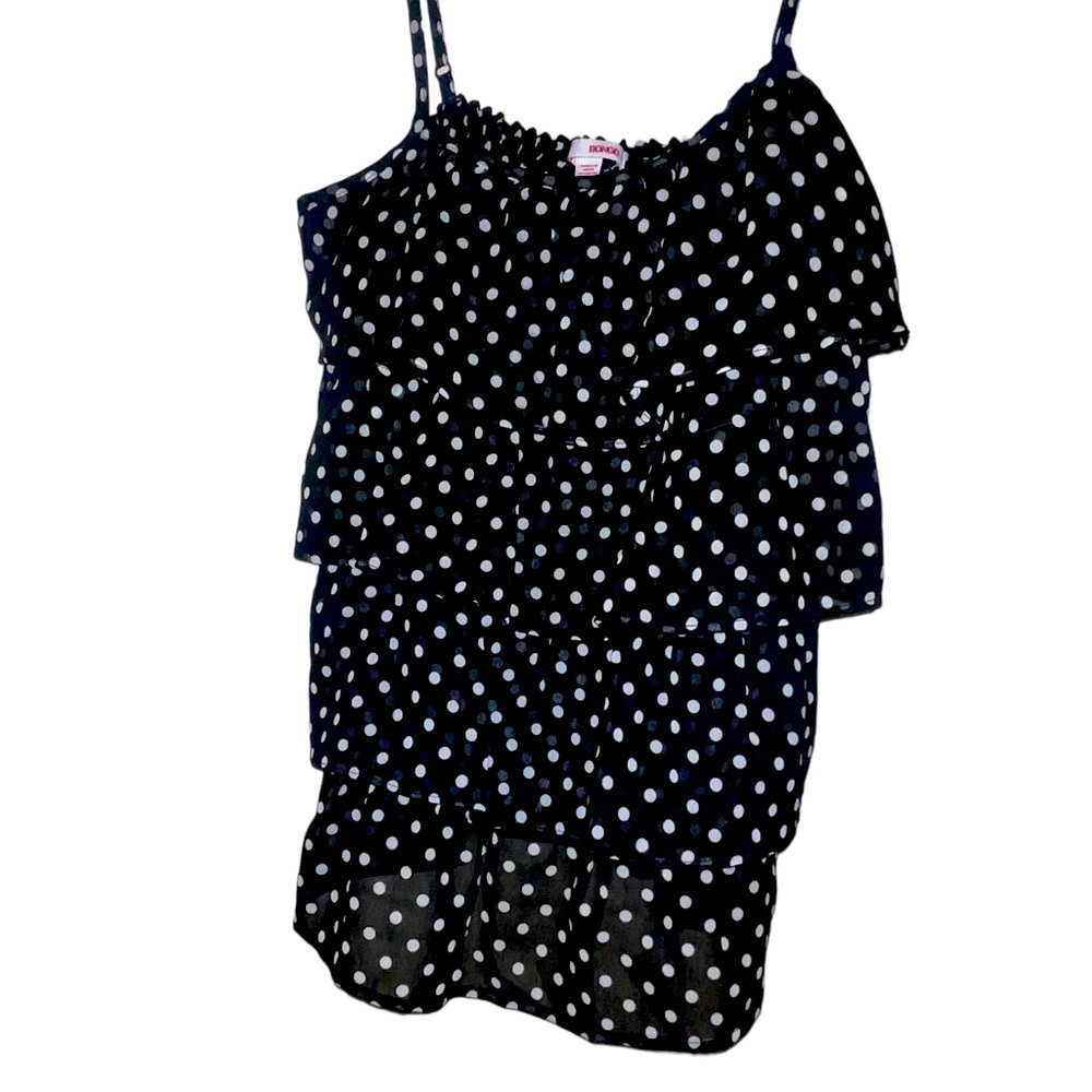 Women’s BONGO Sheer Layered Spaghetti Strap Tank Top Black W/ Polka Dots Medium - Picture 7 of 12